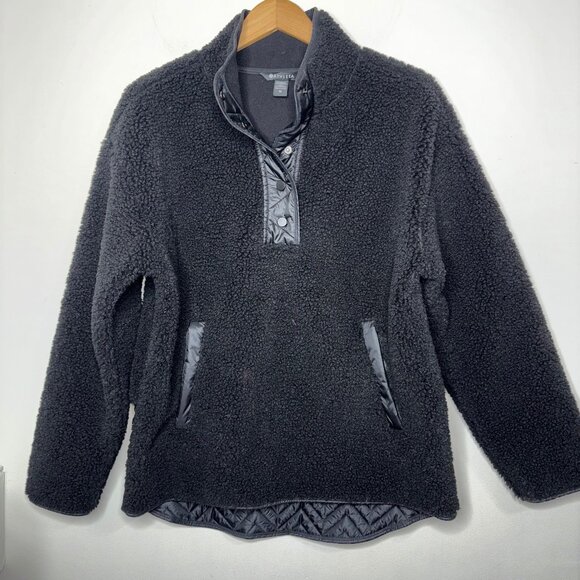 Athleta Tops - Athleta Cozy Sherpa Snap Sweatshirt Size M Black
